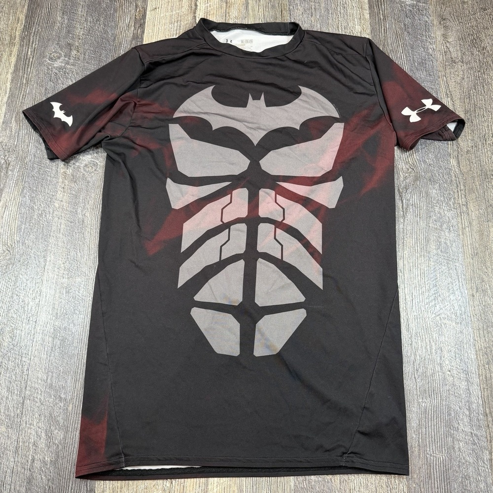Under Armour Batman T-Shirt Mens XL‎ Compression HeatGear Black DC Comics Tee